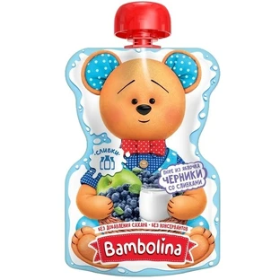 Пюре Bambolina з яблук та чорниці з вершками, 90 г 