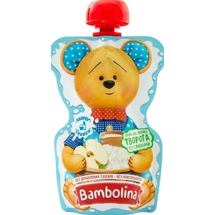 Пюре фруктовое детское Bambolina Яблоко, творог, сливки пауч, 90 г