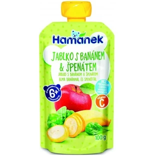 Пюре фруктово-овощное Hamanek Яблоко с бананами и шпинатом, 100 г