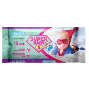 Влажные салфетки Super Baby SuperPack ромашка и алоэ 15шт