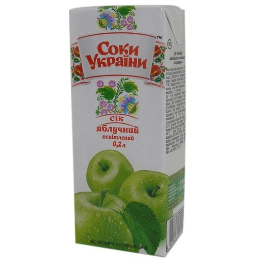 Сік Соки України Яблучний, 0,2 л: ціни та характеристики