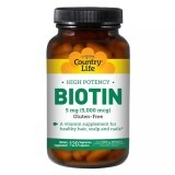 Концентрированный биотин (В7) 5 мг High Potency Biotin Country Life 120 желатиновых капсул 