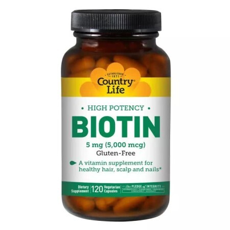 Концентрированный биотин (В7) 5 мг High Potency Biotin Country Life 120 желатиновых капсул 
