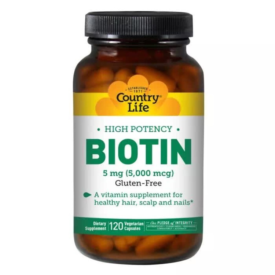Концентрований біотин (В7) 5 мг High Potency Biotin Country Life 120 желатинових капсул: ціни та характеристики