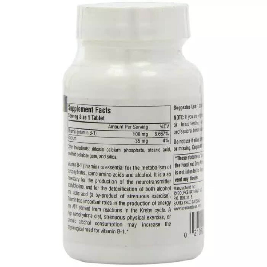 Витамин В-1 100 мг Source Naturals 100 таблеток: цены и характеристики