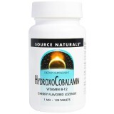Витамин B12 1 мг Гидроксокобаламин вкус вишни Hydroxocobalamin Source Naturals 120 таблеток