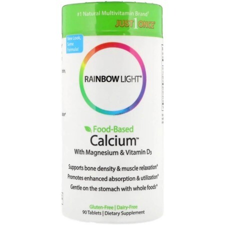Кальций с Магнием и Витамином D3 Food-Based Calcium with Magnesium & Vitamin D3 Rainbow Light 90 таблеток