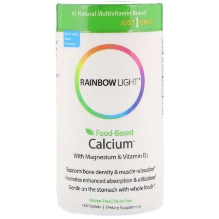 Кальций с Магнием и Витамином D3 Food-Based Calcium with Magnesium & Vitamin D3 Rainbow Light 180 таблеток