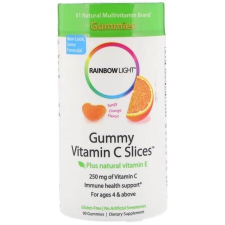 Вітамін С дольки з терпким апельсиновим смаком Gummy Vitamin C Slices Tangy Orange Flavor Rainbow Light 90 жувальних цукерок