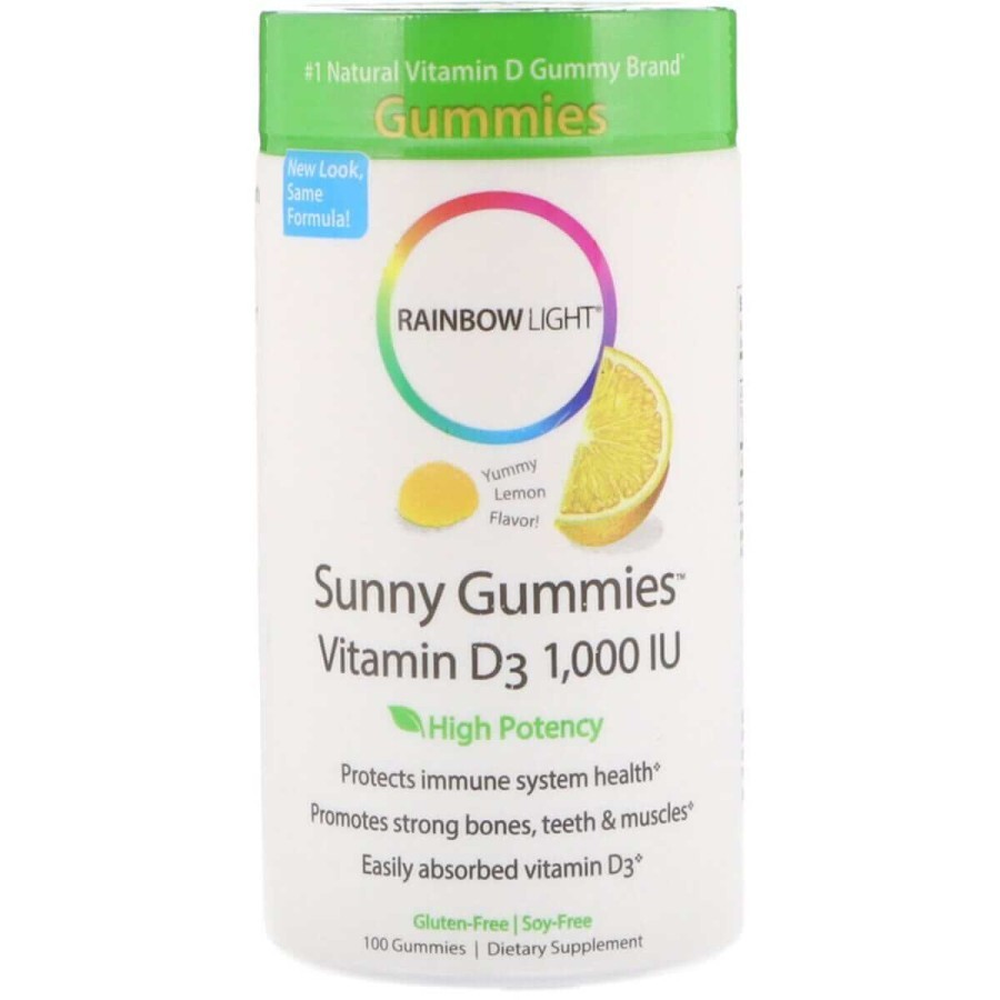 Вітамін D3 смак лимона Sunny Gummies Rainbow Light 1000 МО 100 жувальних цукерок: ціни та характеристики