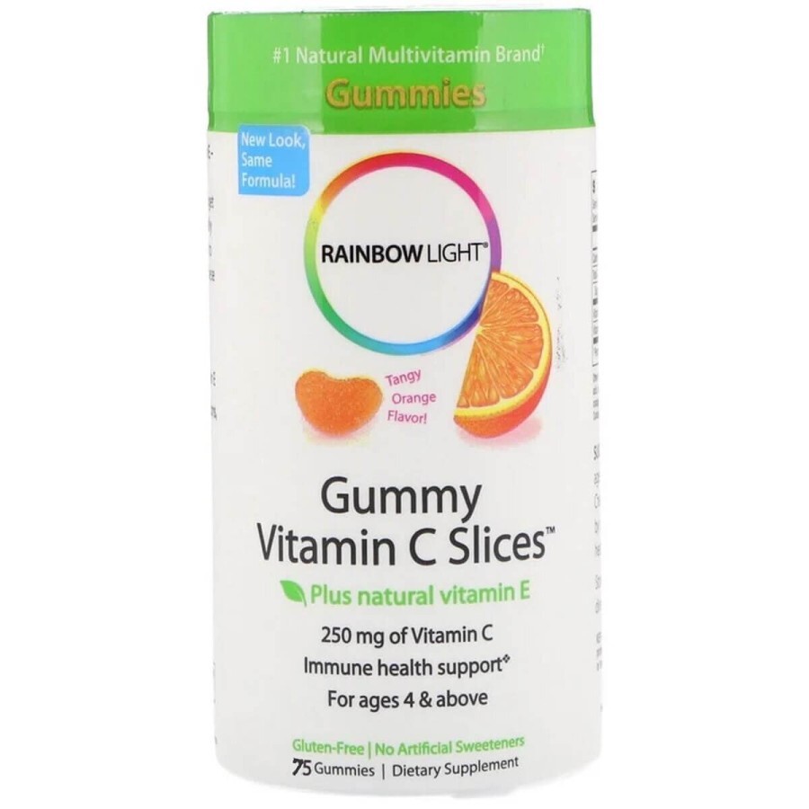 Вітамін С дольки з терпким апельсиновим смаком Gummy Vitamin C Slices Tangy Orange Flavor Rainbow Light 75 жувальних цукерок: ціни та характеристики