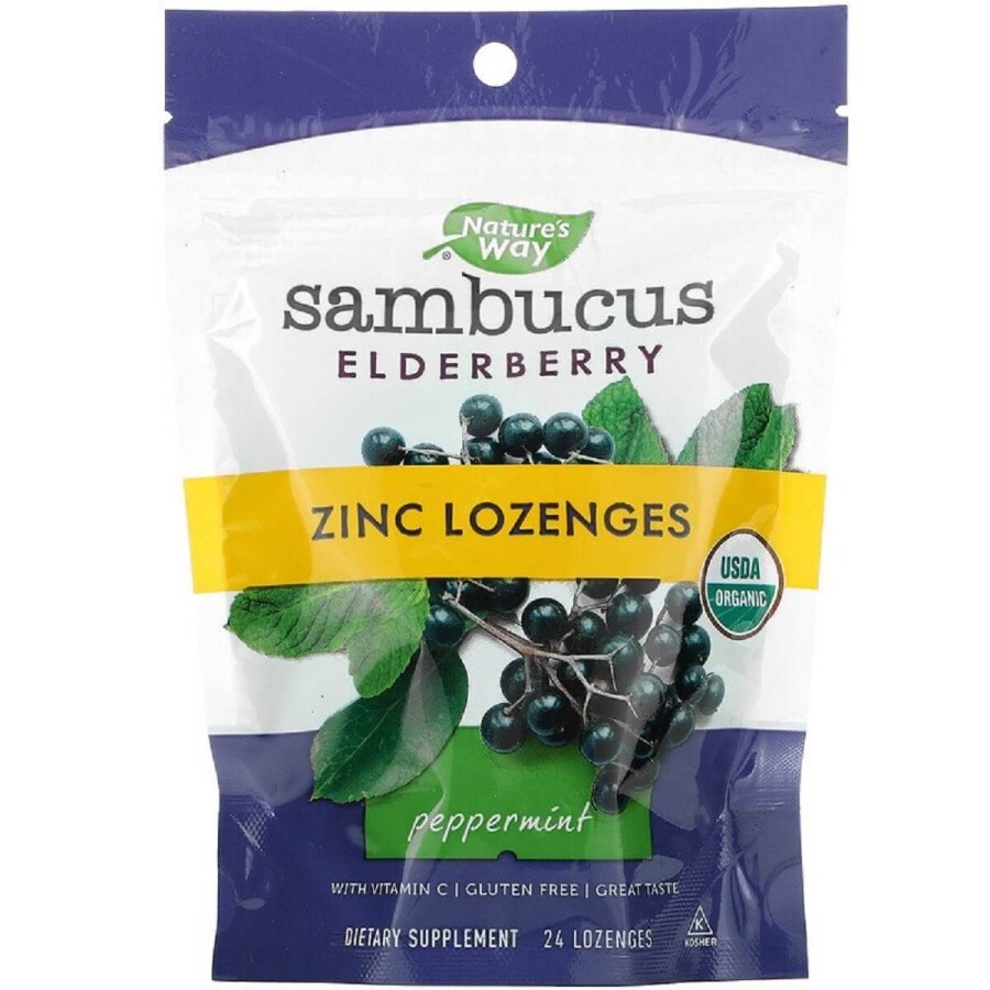 Леденцы бузины с цинком вкус мяты Sambucus Zinc Lozenges Peppermint Nature's Way 24 леденца: цены и характеристики