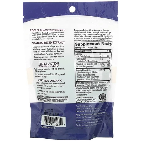Льодяники бузини з цинком смак м'яти Sambucus Zinc Lozenges Peppermint Nature's Way 24 льодяники: ціни та характеристики