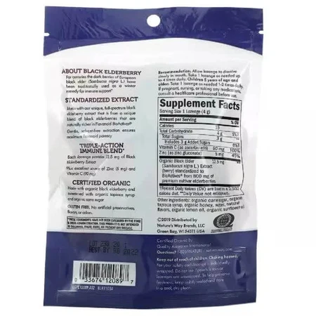 Льодяники бузини з цинком смак меду і лимона Sambucus Zinc Lozenges Honey Lemon Nature's Way 24 льодяники: ціни та характеристики