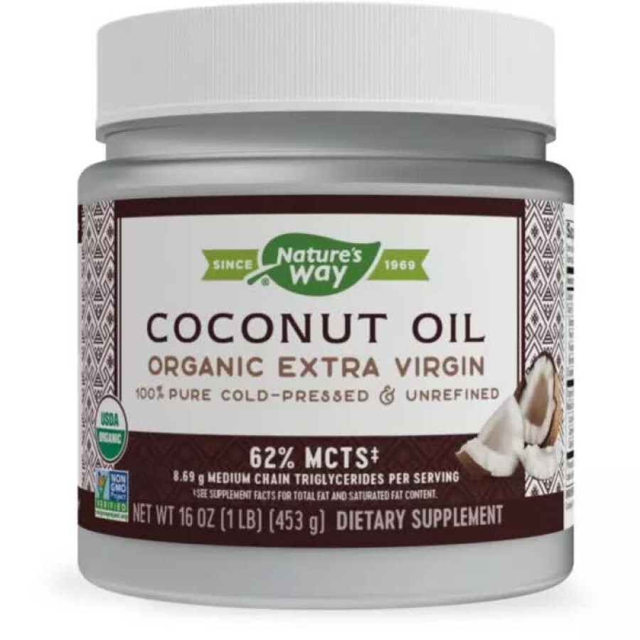 Органічне кокосове масло першого віджиму Organic Coconut Oil Extra Virgin Nature's Way 453 г: ціни та характеристики