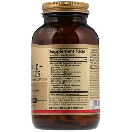 Пробиотики Advanced 40+ Acidophilus Solgar 60 капсул: цены и характеристики