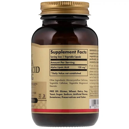 Альфа ліпоєва кислота Alpha Lipoic Acid Solgar 120 мг 60 капсул: ціни та характеристики
