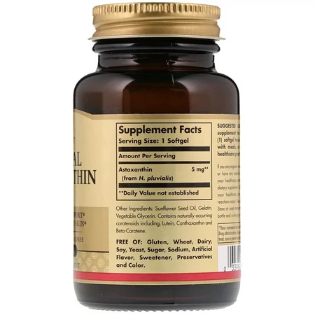Астаксантин Natural Astaxanthin Solgar 5 мг 60 желатиновых капсул: цены и характеристики