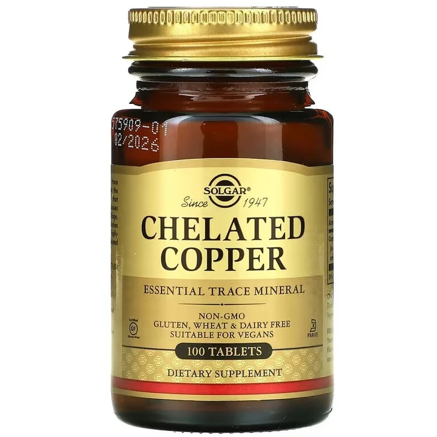 Хелатная медь Chelated Copper Solgar 100 таблеток: цены и характеристики