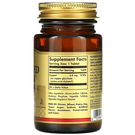 Хелатная медь Chelated Copper Solgar 100 таблеток: цены и характеристики