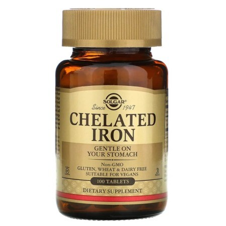 Хелатне залізо Бісгліцінат заліза 25 мг Chelated Iron Solgar 100 таблеток