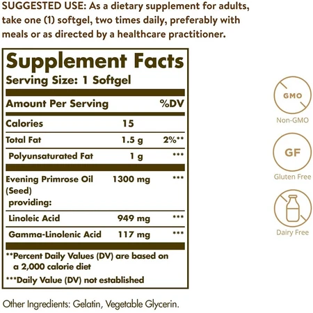 Масло Примули вечірньої 1300 мг Evening Primrose Oil Solgar 30 желатинових капсул: ціни та характеристики