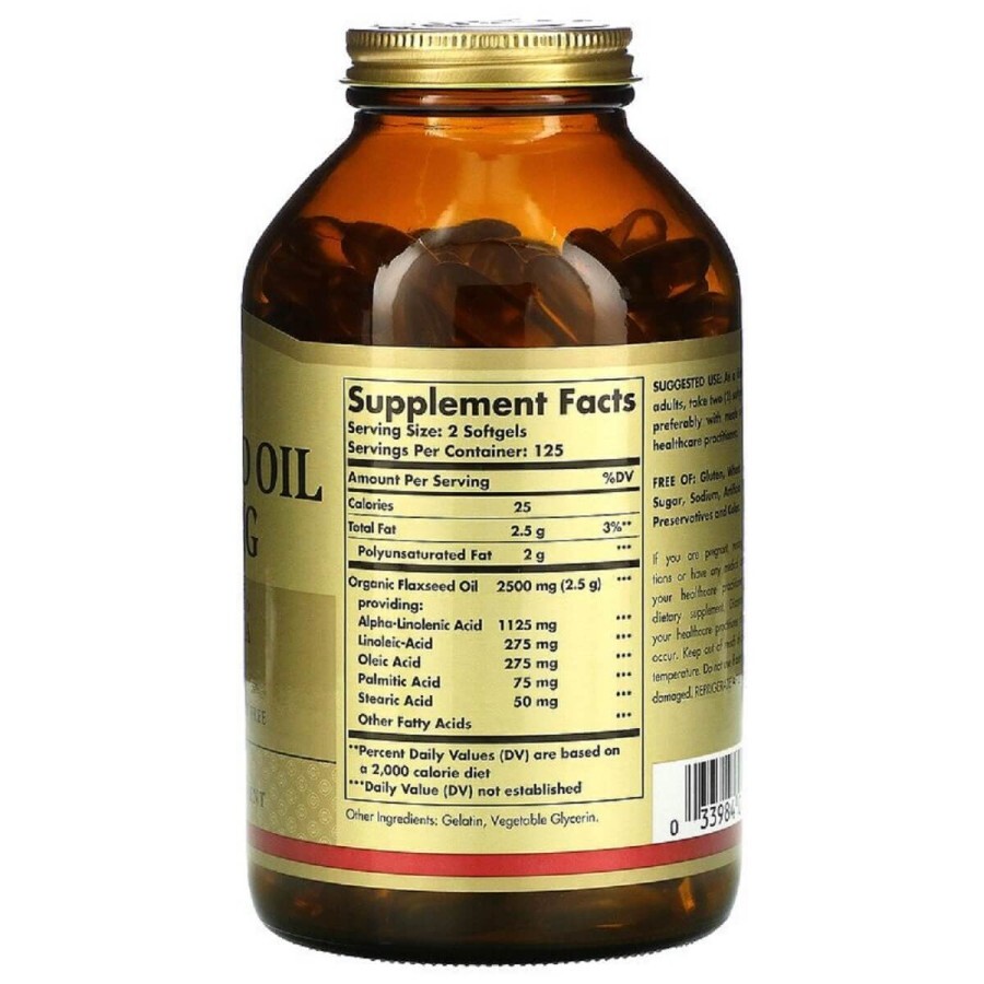 Лляна олія Flaxseed Oil Solgar 1250 мг 250 гелевих капсул: ціни та характеристики
