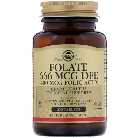 Фолієва кислота (В9) Folic Acid 400 мкг Solgar 250 таблеток