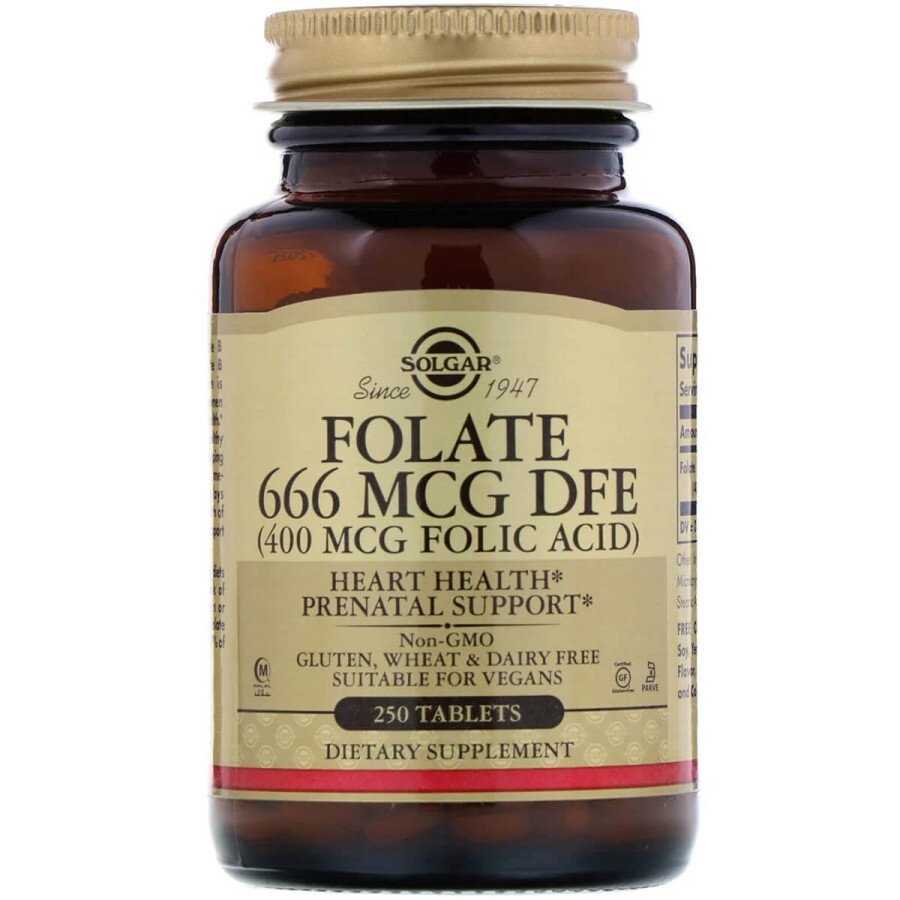 Фолієва кислота (В9) Folic Acid 400 мкг Solgar 250 таблеток: ціни та характеристики