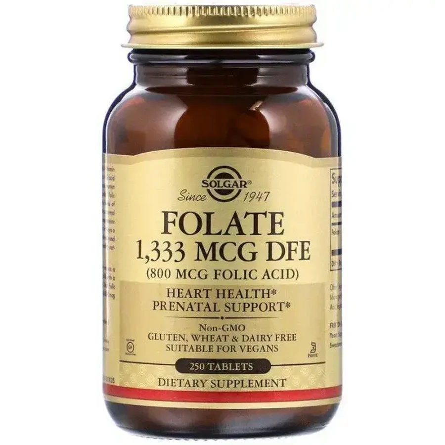 Фолат (В9) Folic Acid 800 мкг Solgar 250 таблеток: ціни та характеристики