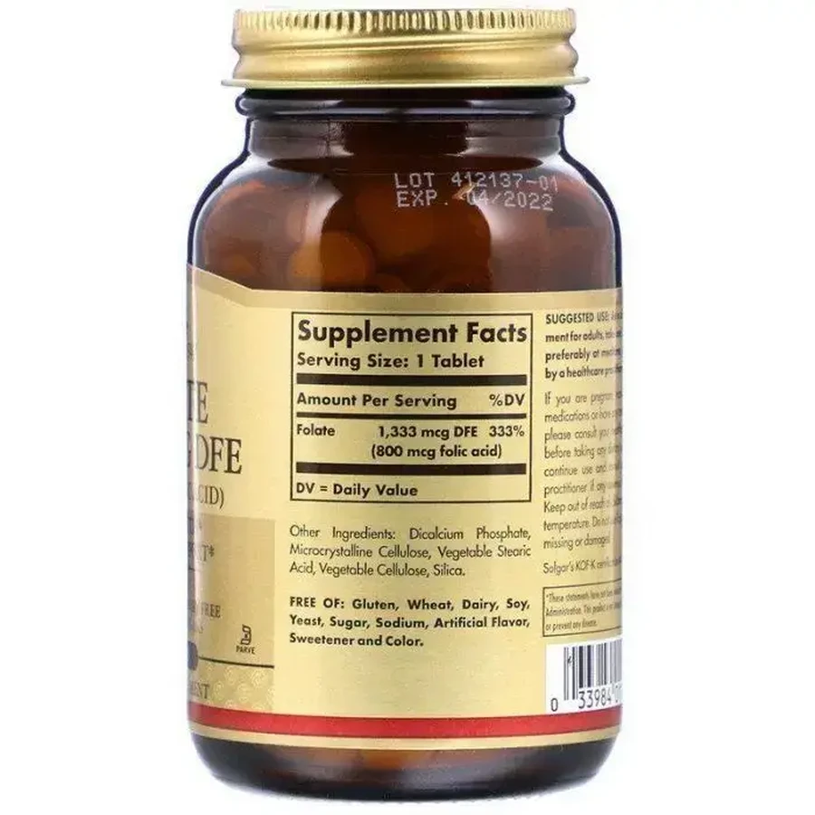 Фолат (В9) Folic Acid 800 мкг Solgar 250 таблеток: ціни та характеристики