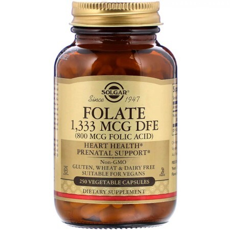 Фолат (В9) Folic Acid 800 мкг Solgar 250 растительных капсул