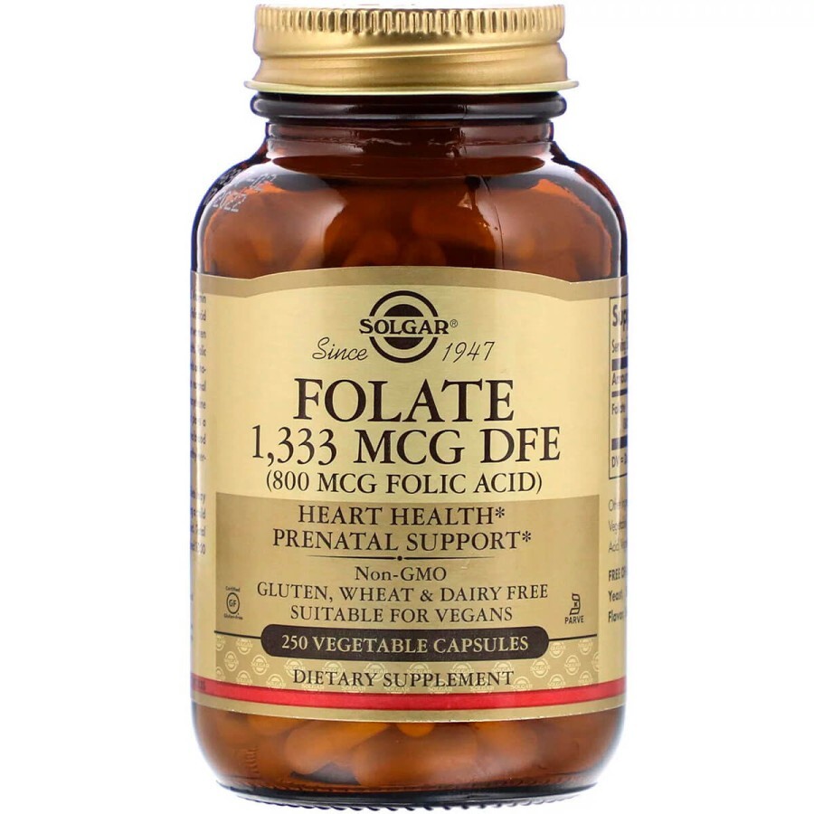 Фолат (В9) Folic Acid 800 мкг Solgar 250 растительных капсул: цены и характеристики