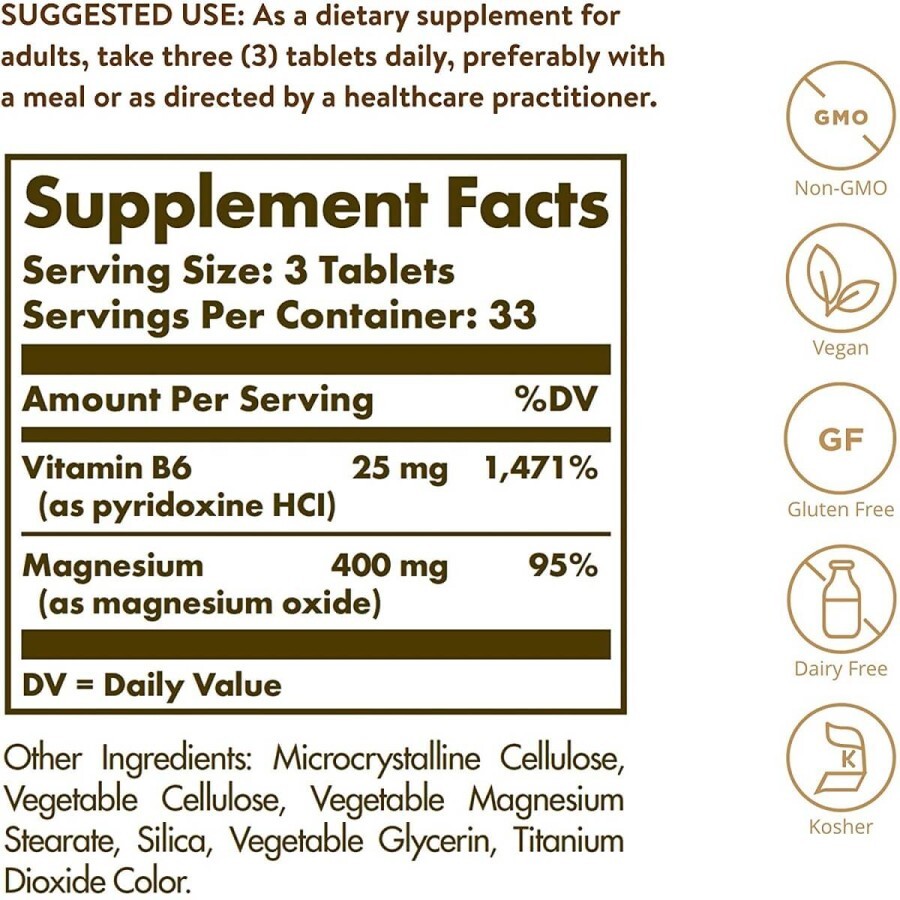 Магній з вітаміном B6 Magnesium with Vitamin B6 Solgar 100 таблеток: ціни та характеристики