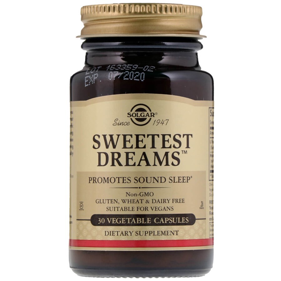 Комплекс для сну Солодкий сон з мелатоніном і L-теаніном Sweet Dreams Solgar 30 капсул: ціни та характеристики