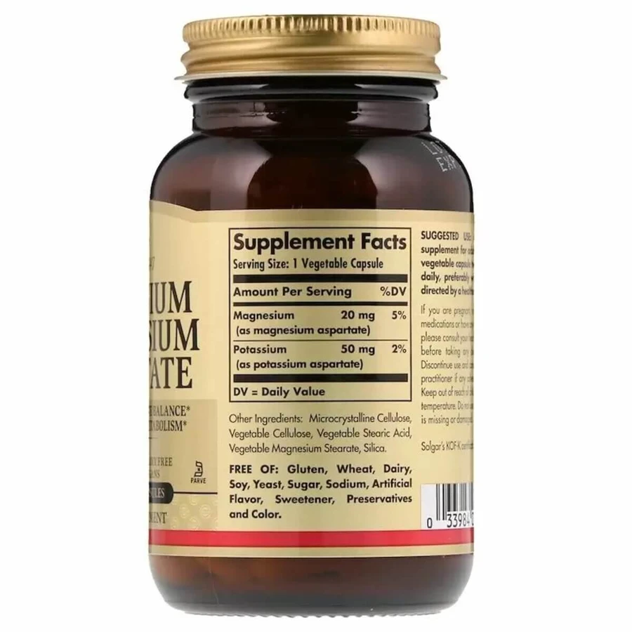 Аспартат калия и магния Potassum Magnesium ASPARTATE Solgar 90 вегетарианских капсул: цены и характеристики