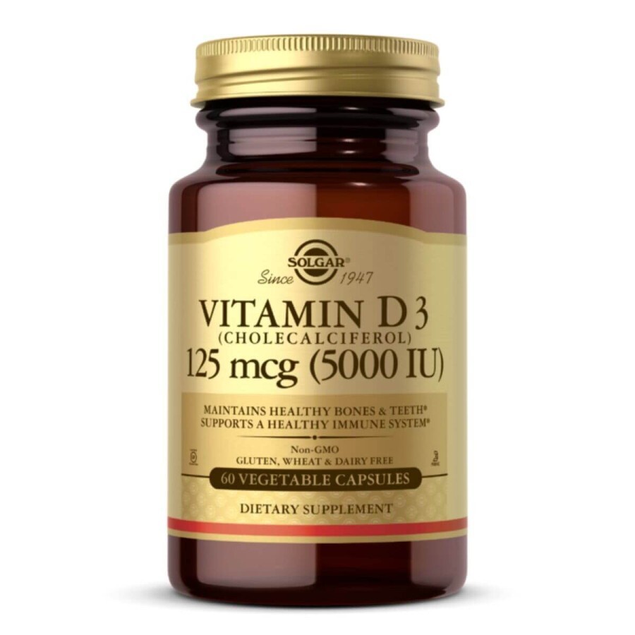 Витамин D3 Cholecalciferol 5000 МЕ 125 мкг Solgar 60 вегетарианских капсул: цены и характеристики