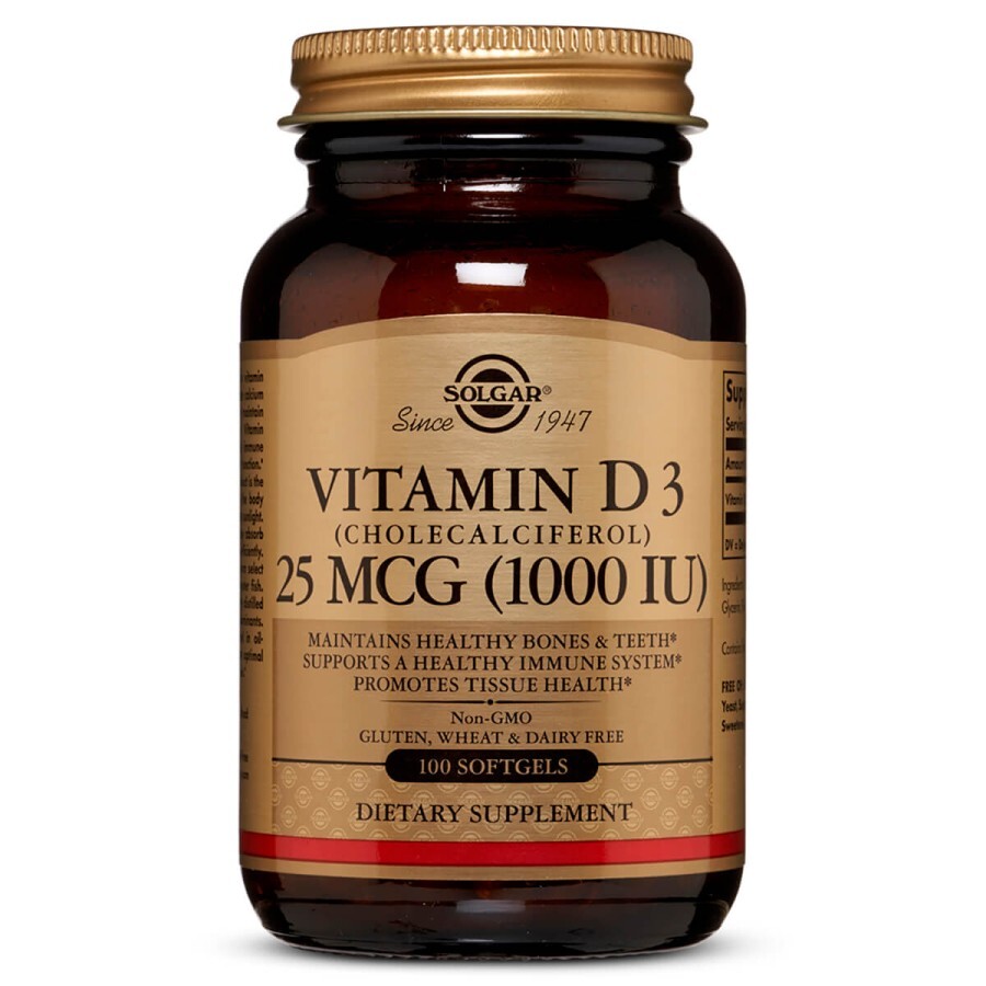 Вітамін D3 1000 МО Solgar 250 100 гелевих капсул: ціни та характеристики