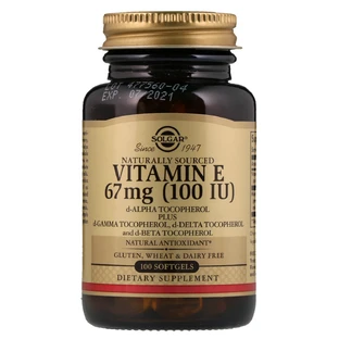 Вітамін E 67 мг (100 МО) d-Alpha Tocopherol & Mixed Tocopherols Solgar 100 желатинових капсул