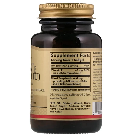 Вітамін E 67 мг (100 МО) d-Alpha Tocopherol & Mixed Tocopherols Solgar 100 желатинових капсул: ціни та характеристики