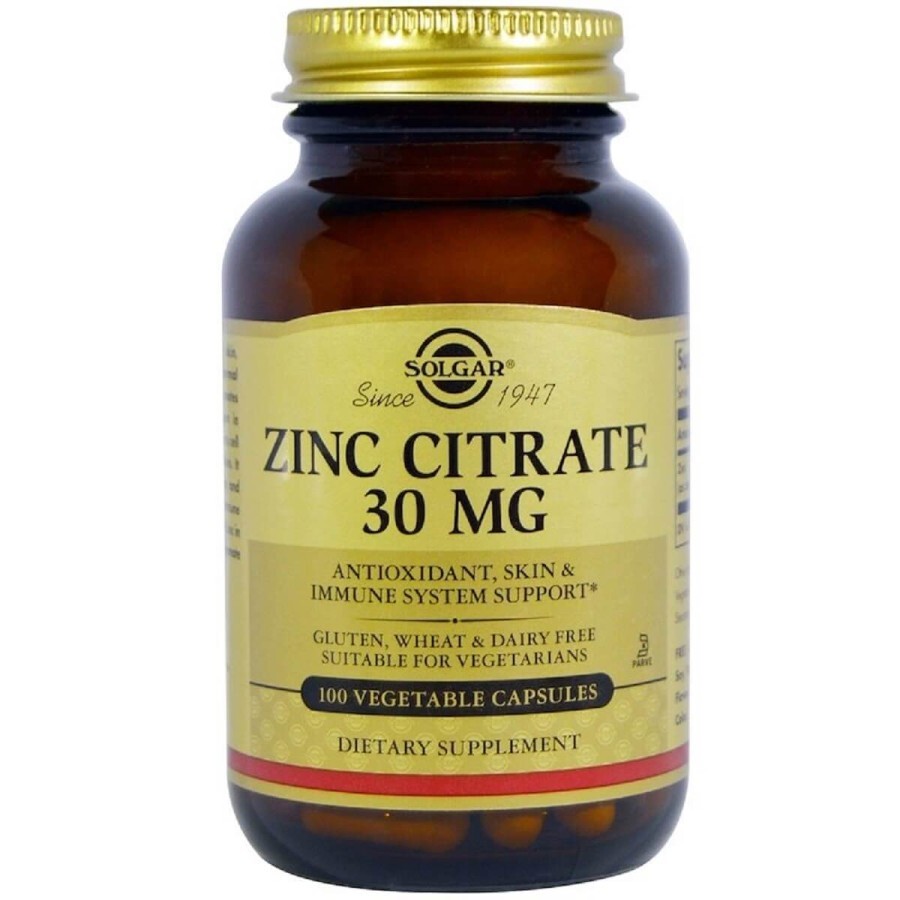 Цинк Цитрат 30 мг Zinc Citrate Solgar 100 вегетарианских капсул: цены и характеристики