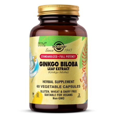 Экстракт листьев гинкго билобы Ginkgo Biloba Leaf Extract Solgar 60 гелевых капсул