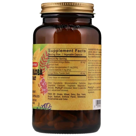 Екстракт листя гінкго білоба Ginkgo Biloba Leaf Extract Solgar 60 гелевих капсул: ціни та характеристики