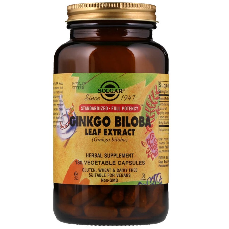 Экстракт листьев гинкго билобы Ginkgo Biloba Leaf Extract Solgar 180 гелевых капсул: цены и характеристики