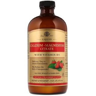 Рідкий Кальцій + Магній + D3 Calcium Magnesium Citrate + Vitamin D3 Solgar Смак Полуниці (473 мл)