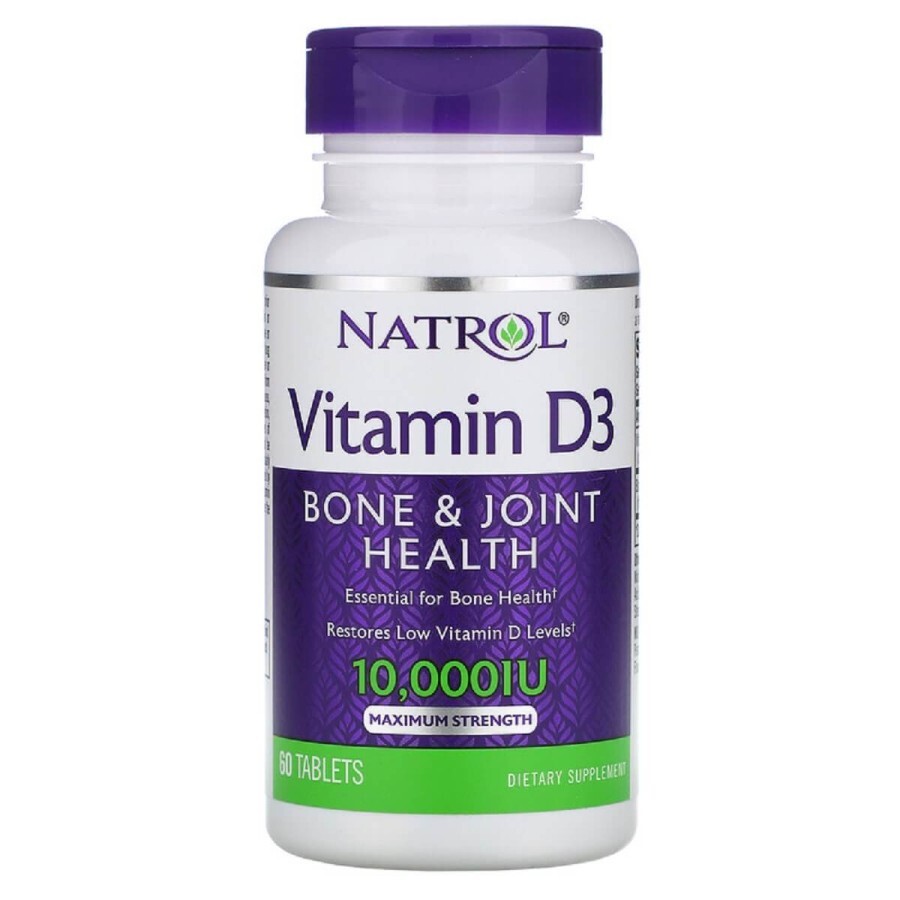 Вітамін D3 Максимальна сила дії 10 000 МО Natrol 60 таблеток: ціни та характеристики