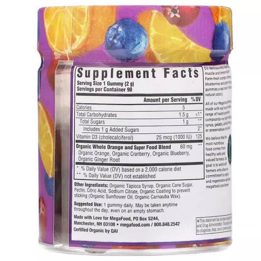 Вітамін D3 1000 МО Wellness смак фруктів MegaFood 90 желейних цукерок: ціни та характеристики