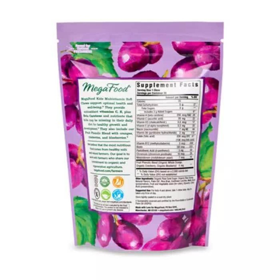 Мультивітаміни для дітей смак винограду MegaFood 30 жувальних цукерок: ціни та характеристики