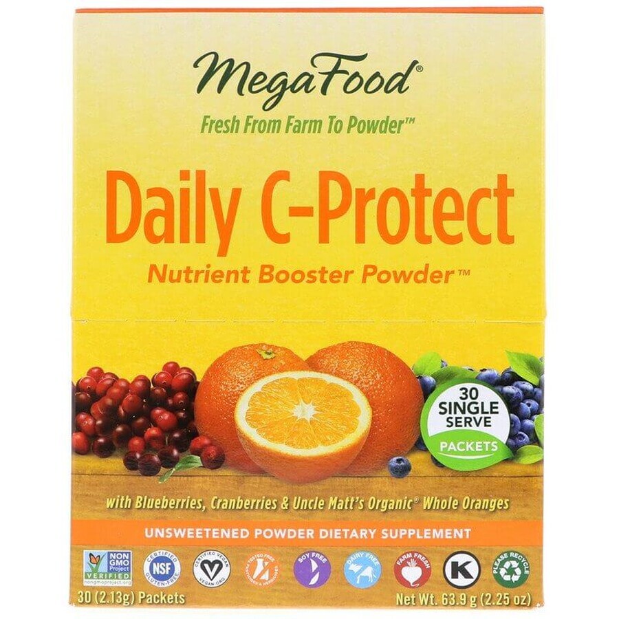 Щоденний комплекс поживних речовин з вітаміном C без цукру Фруктовий Смак Nutrient Booster Powder Daily C-Protect MegaFood 30 пакетиків (по 213 г): ціни та характеристики