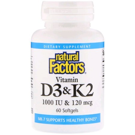 Витамин D3 и К2 Vitamin D3 & K2 Natural Factors 60 гелевых капсул